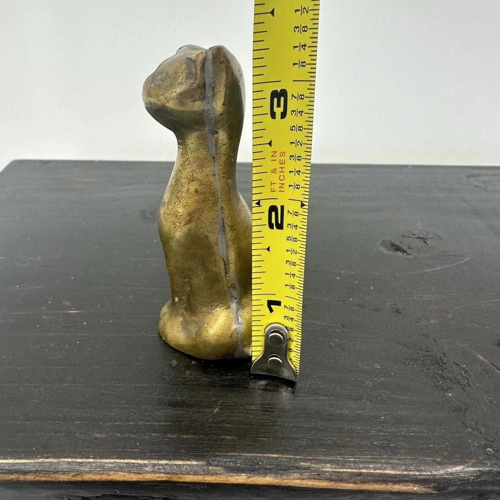 Vintage Cat cast Iron brass Tone Gold Colored Painted figurine Statue 3.5